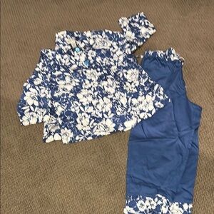 Floral Blue and White Capri Pant Suit